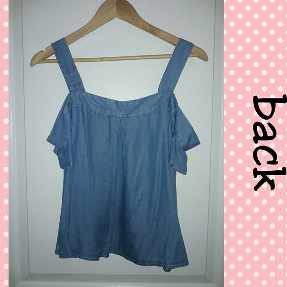 Haute Monde | Demin Cold Shoulder Top - Picture 2 of 3